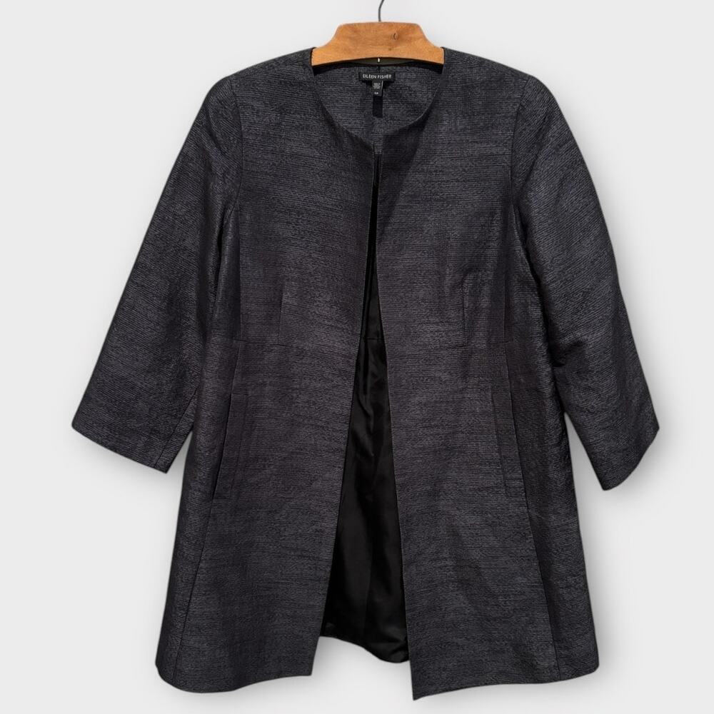 Eileen Fisher Iridescent Grain Jacquard Silk Linen Open Front Coat Size Small